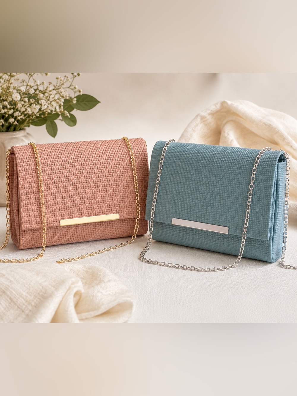 2 Textured Crossbody Bag in Dusty Pink and Blue (you get both)
